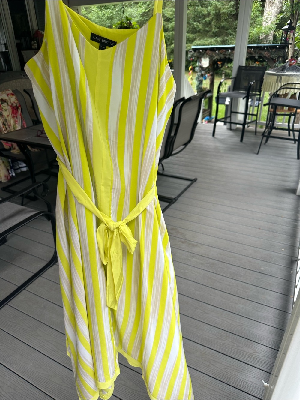 Lane Bryant Yellow & White Striped Tie-Waist High-Low Dress